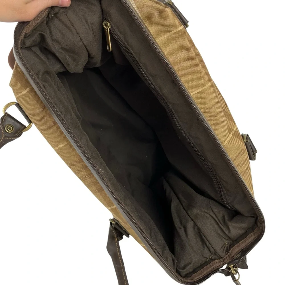 VTG Eddie Bauer Canvas Carry On Weekender Bag Plaid Overnight Bag Double Handles